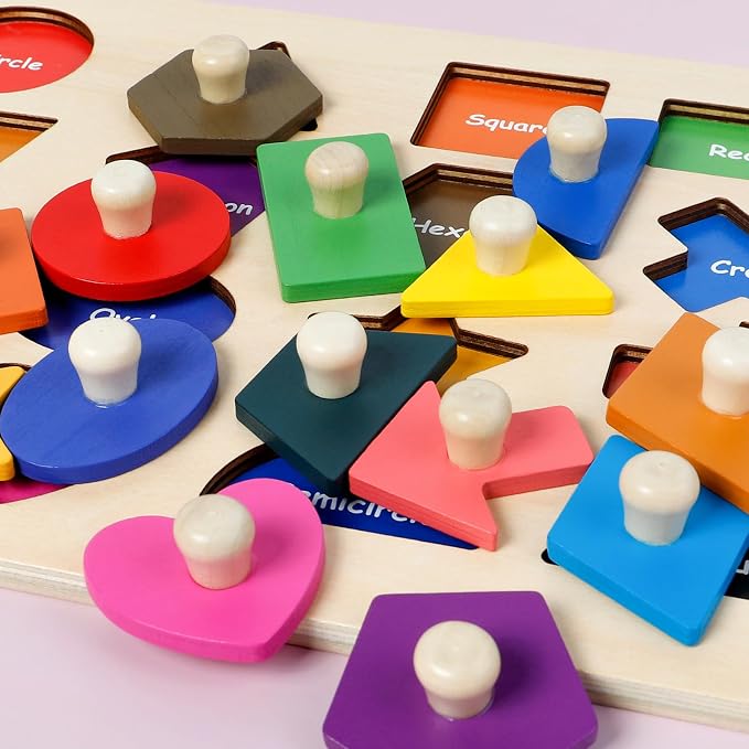 Shape Puzzles Wooden Puzzles for Toddlers Shape Sorter Toys | Peg Puzzle Educational Wooden Shape Board Puzzles, Preschool Learning Educational Toy for Baby Girls Boys