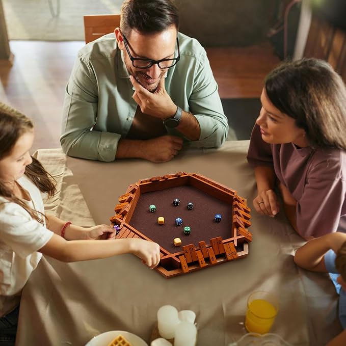 Shut The Box Dice Game – Vintage Wooden Board for 1-6 Players | Classic Strategy & Tabletop Game For Adults & Kids. Fun For Family, Classroom, Home, Party, Or Pub. Vintage Wooden Board Game