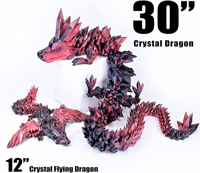 30 Inch Large 3D Printed Dragon 76cm Long Fidget Toy Gift Decor | Flexible Giant Articulated Dragon Toy, Home Desk Decoration, Birthdays Christmas Gift for Kids Boys Girls Adults, Red Black