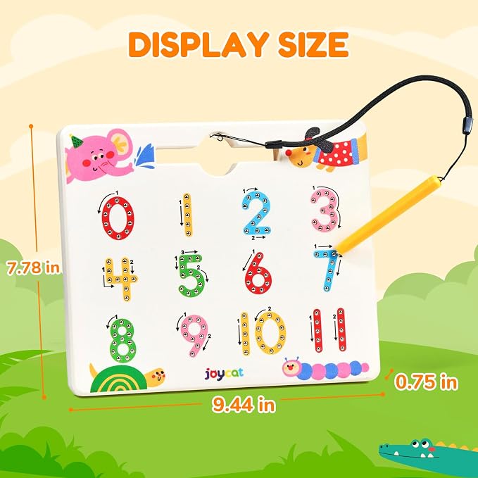 JoyCat Magnetic Animal Number Tracing Board, Double-Sided Numbers 1-20 | 2-in-1 animal number toy for toddlers and kids; preschool math manipulative and kindergarten educational gift for ages 3-5.
