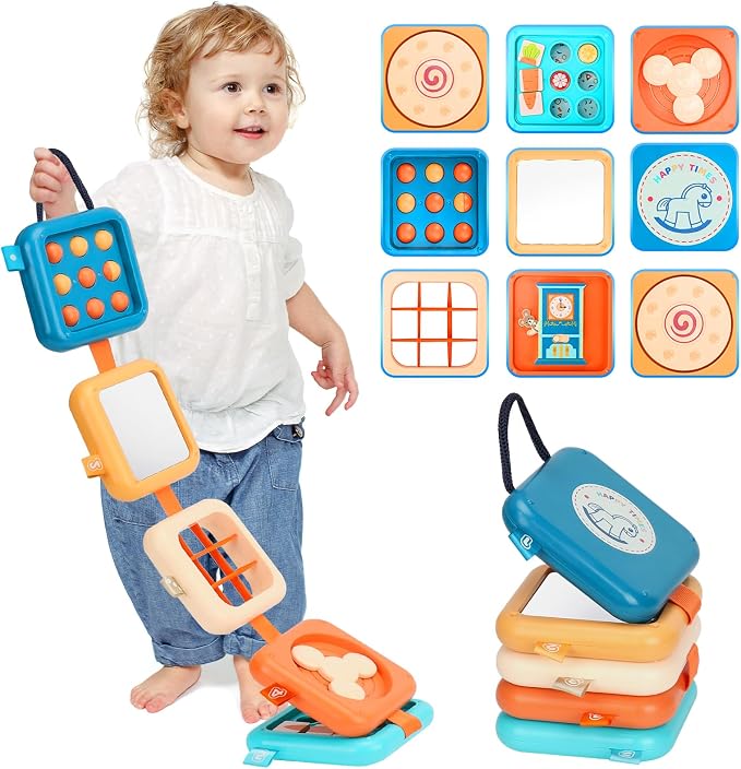 Montessori Busy Board Activity Cube - Travel Toys for Toddlers 1-3, Fidget Cube for Fine Motor Skills, Car Seat & Stroller Toys, Quiet Toys for Church/Airplane, 1st Birthday Gifts for Boy Girl