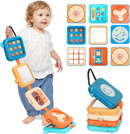 Montessori Busy Board Activity Cube - Travel Toys for Toddlers 1-3, Fidget Cube for Fine Motor Skills, Car Seat & Stroller Toys, Quiet Toys for Church/Airplane, 1st Birthday Gifts for Boy Girl