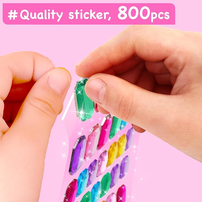 EZCRA Gem Sticker Kit for Kids - 800 Stickers, 8 Fairy Forest Theme | Diamond Art Stickers and Gem Craft Set. Mess-Free and DIY Arts and Crafts. Birthday and Holiday Gift for Girls Ages 3-8.