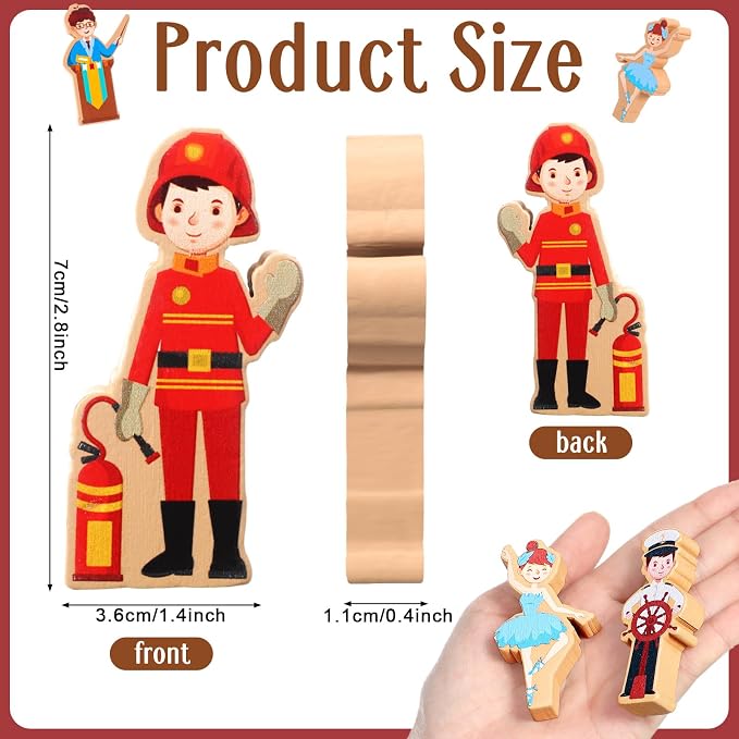 Blosssound 30 Pcs Community Helpers Blocks Preschool Community Helpers | Wooden People for Dramatic Play Center, Multicultural Career Toys, Pretend Games for Kids Classroom, Educational Blocks