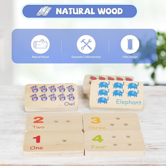 Wooden Montessori Number Blocks for Kids, Counting Peg Board for Kids Age 3 4 5,Preschool Learning Toys,Ideal for Kids 3 4 5 Years Old