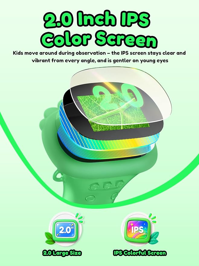 Acoath Microscope for Kids, 1000X Handheld Digital Miniscope with 2.0" Screen, Portable Pocket Microscope Education Toys Birthday Gifts for Age 3 4 5 6 7 8 9 10 Girls Boys-Green