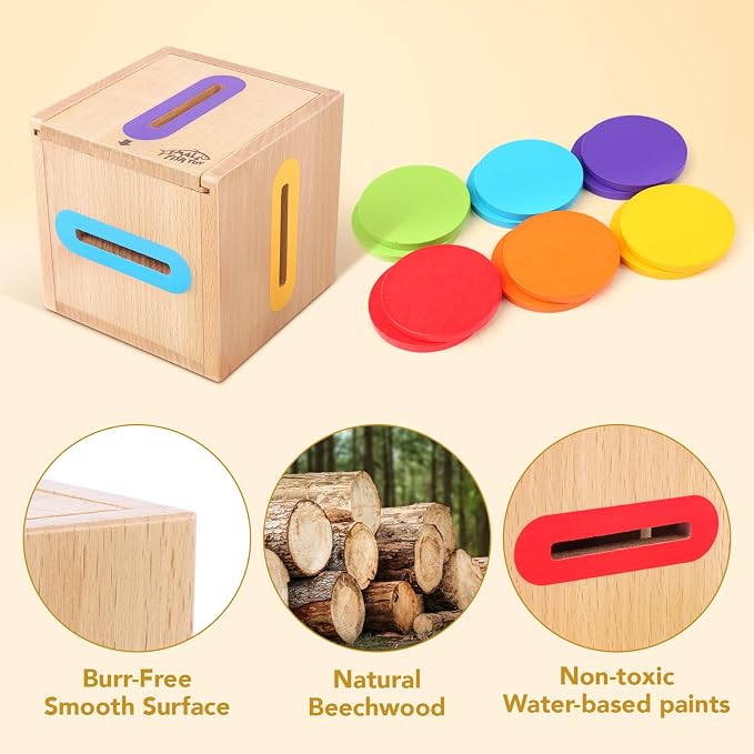 Montessori Toys for Toddlers 1-3 Color Sorting Wooden Object Permanence Box | Fine Motor Stacking Learning Matching Game for Toddlers 1 2, Educational Preschool Birthday Gift for 12-18 Month Boys Girls