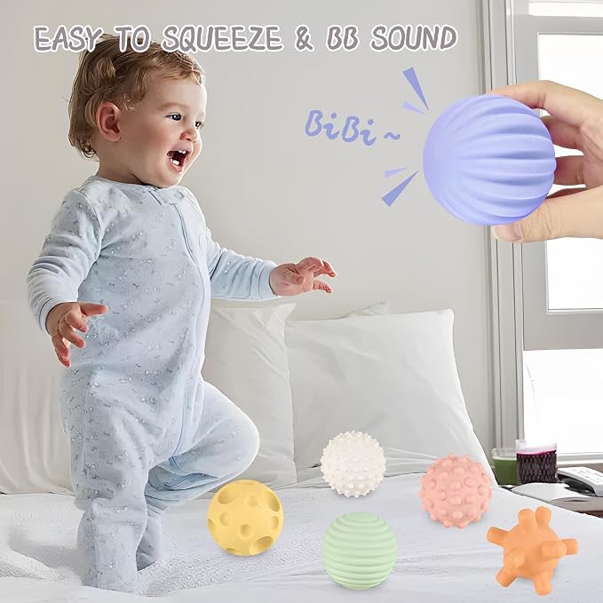 Sensory Balls for Babies - 6 Pack, Ball for Toddlers 1-3, Soft & Textured Montessori Baby Toys 6 to 12 Months, Wheat Straw Toddler Balls for Infant Development