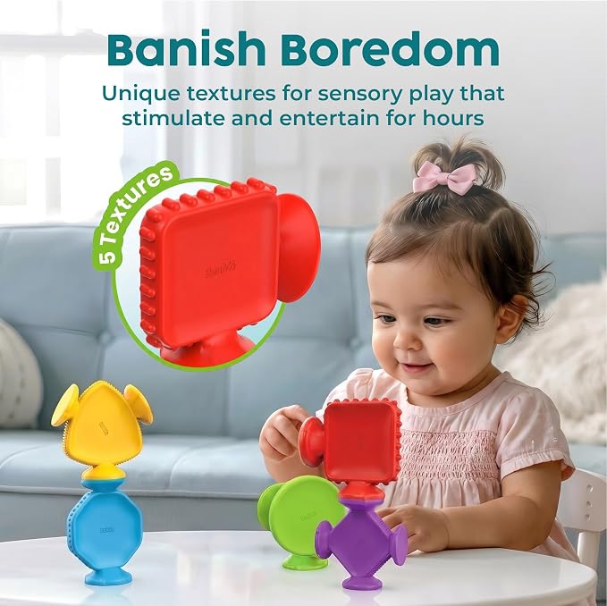 Bunmo Toddler Bath Toys - Best Montessori Toys for Kids Ages 1 2 3 4 Year Old Boys & Girls Gifts, Best Sensory Toy for Babies 12 Months +, No Hole Bath Toy for Kids Ages 1-3 & 2-4 (Big Shapes 5 Pack)