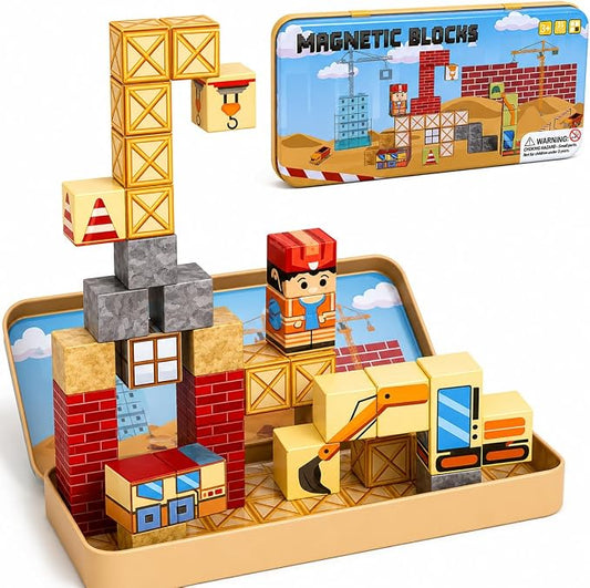 OAR 35PCS Magnetic Blocks for Toddler Ages 3-8 STEM Construction Travel Toy | 35 Strong Magnetic Cubes In An Iron Box Grow Fine Motor Skills, Problem-Solving And Focus; Screen-Free STEM Fun For Travel