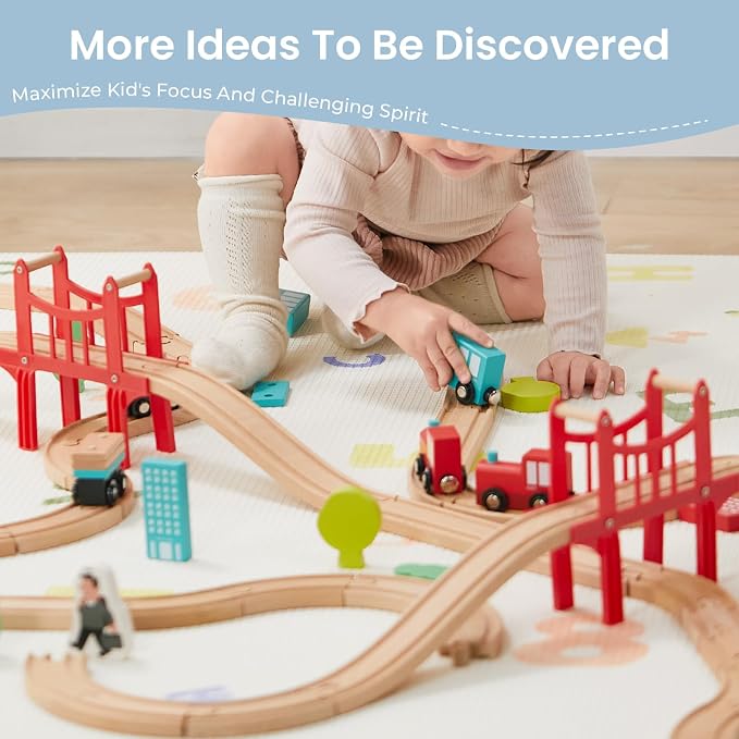 Tiny Land 39 Pcs Wooden Train Set for Toddler with Wooden Tracks | Compatible with Major Brands, Expandable, Changeable Train Toy for 3 4 5 Years Old Girls & Boys, Great Birthday Gift
