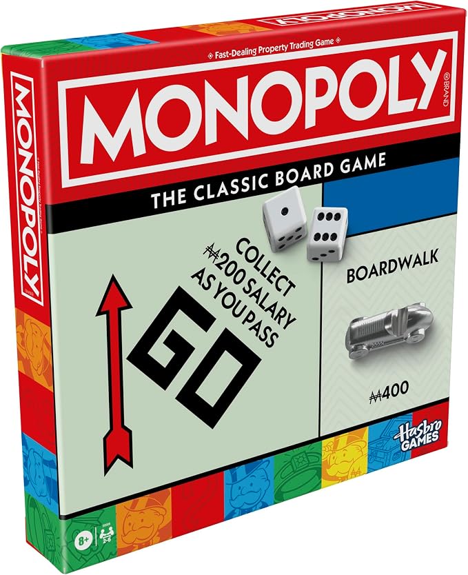 Monopoly Board Game | Classic Game with Storage Tray and Larger Tokens | Ages 8+ | 2 to 6 Players | Family Games for Kids and Adults | Kids Gifts