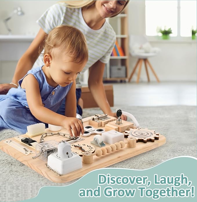 Potatomato Large Wooden Busy Board for Toddlers, Montessori Sensory Toy | 18-in-1 Activity Board,Fidget Toys for Boys &Girls Fine Motor Skills,Birtday Gift