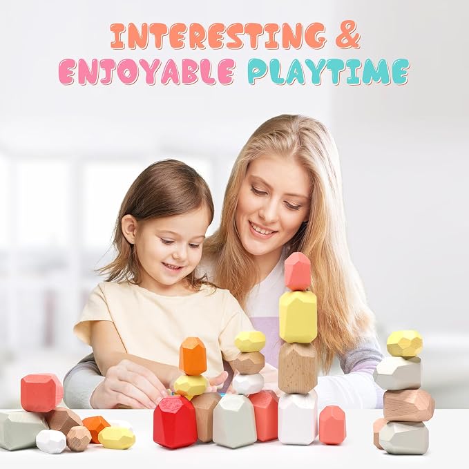 36PCS Wooden Stacking Rocks, Montessori Toys for 3 4 5 Year Old | Building Blocks Game Sensory Preschool Learning Activities Toys, Balancing Stones Birthday Gifts for Kids Girls Boys