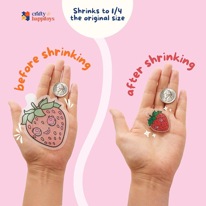 Shrink Art Kit - Color & Bake 30 Pre Cut Charm Sheets into Kids Keychains | Kids color 30 pre-cut shrink plastic charms, bake & watch them shrink into keychains - 10 colored pencils included