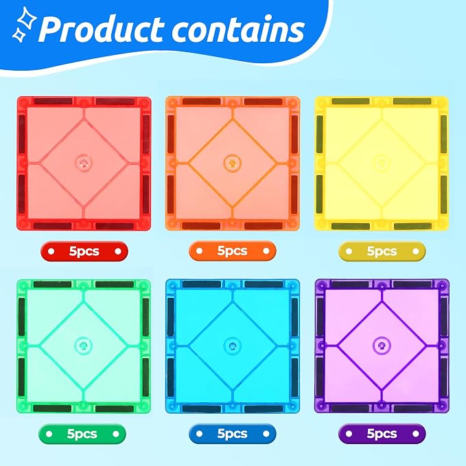 30PC Squares Magnetic Tiles Kids Toys for 3 4 5 6 7 8+ Years Old Boys Girls | Magnetic Building Tiles Magnet Blocks Stacking Toys Birthday Gift for Toddlers STEM Learning Toys Magnet