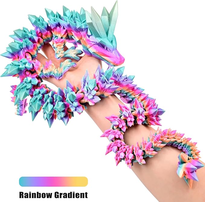 30 Inch Large 3D Printed Dragon 76cm Long Fidget Toy Gift Decor | Flexible Giant Articulated Dragon Toy, Home Desk Decoration, Birthdays Christmas Gift for Kids Boys Girls Adults, Rainbow