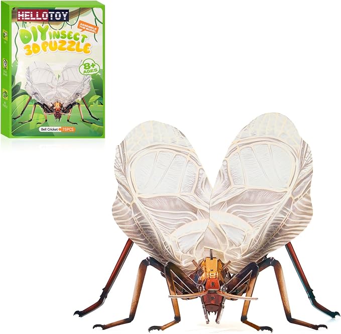 3D Acrylic Insect Puzzle DIY Bug Model Kit Animal STEM Gift | Building Kits Crafts Figurine Sculpture Nature Decoration Educational Display Toys for Kids Teens and Adults (Bell Cricket)