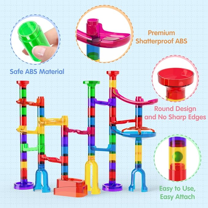 Ifollower Marble Run, 109Pcs Marble Maze Game Building Toys for Kid, Upgrade Mable Track Race Construction STEM Learning Toy, Birthday for Boys Girls Aged 3-12