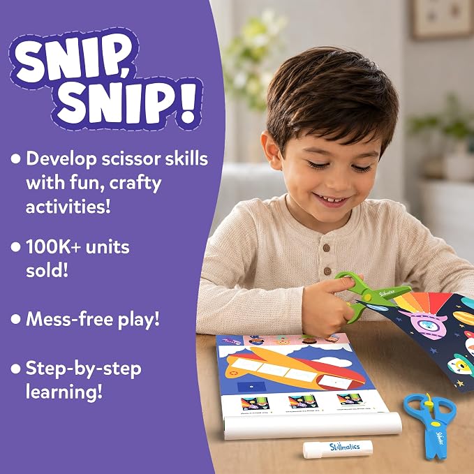 Skillmatics Snip Snip, Scissor Skills, Felt Craft Activity, Gift for Kids | Cutting Activity Book, Safety Scissors, Fine Motor Skills for Preschool, Screen-Free, Learning Toy, Toddlers, Ages 3, 4, 5, 6