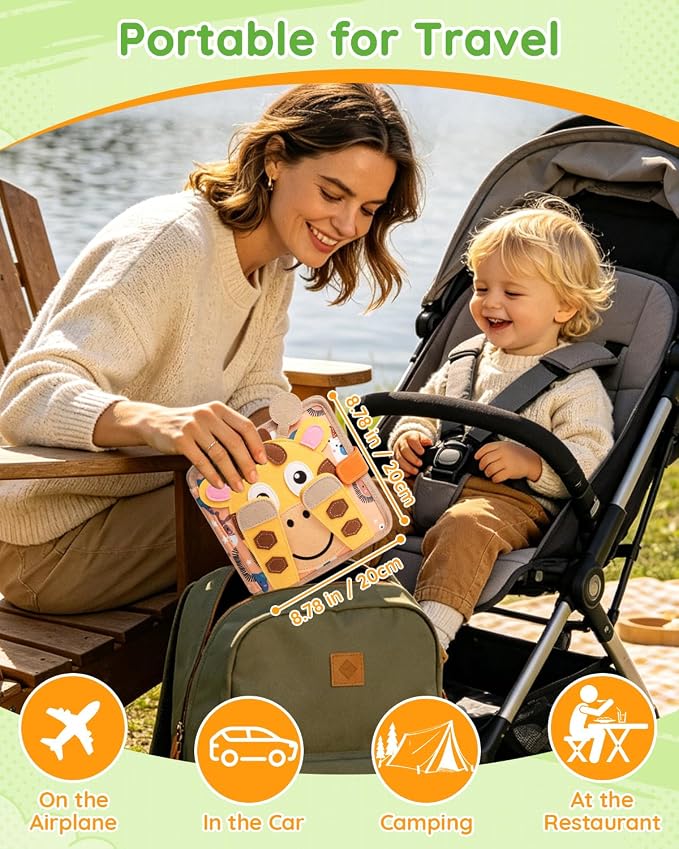 Cobelae Montessori Busy Book for Toddlers 1-3, Toddler Busy Board | Felt Quiet Book, Airplane Travel Toys for Kids Ages 1+ Year Old,Baby Learning Activity Books,Boys Girls Gifts for 1 Year Old