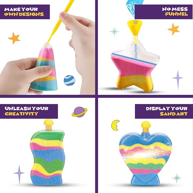 Liberty Imports Sand Art Kits for Kids - Create Your Own Colored Sand Art, Includes Bottles, Funnels, Sticks, Bags of Sand for Arts and Crafts, Schools, Birthday Party Favors Bulk (12 Pack)