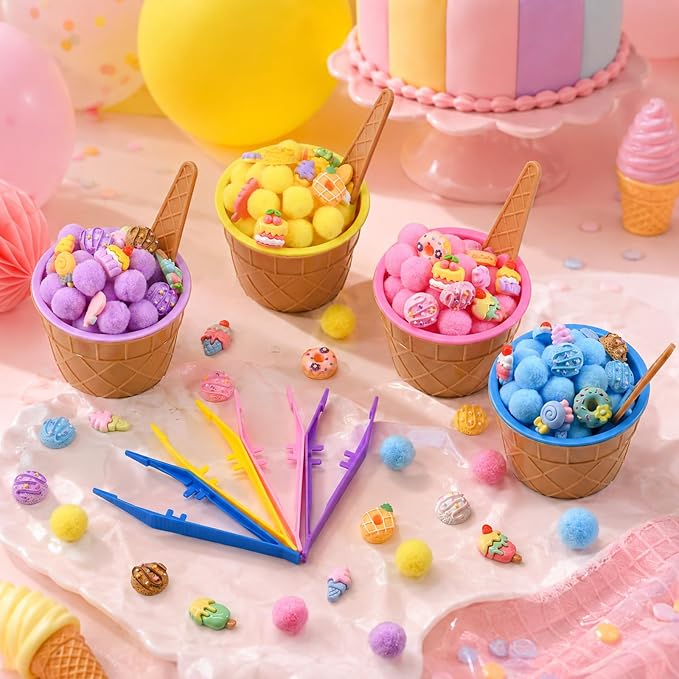 156 Pcs Ice Cream Sensory Bin Items Summer Counting Sorting Sensory Bin Filler Fine Motor Ice Cream Lollipop Donut Counts for Summer Counting Sorting