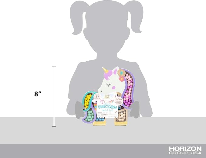 Story Magic Unicorn Bead Set by Horizon Group USA, Create Your Own Magical Beaded Jewelry, Includes Over 100 Natural Wooden Beads Large Hole, 5 Pre-Cut Elastic Cords with Shoelace Ends, Storage Case