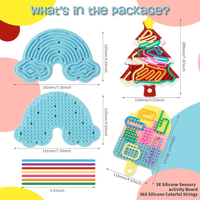 3Pack Sensory Activity Board for Kids & Adults，Double-Sided Stress Relif Sensory Board Toys with Individually Wrapped Quiet Fidget Board Stocking Stuffers for ADHD & Autism Boys Girls