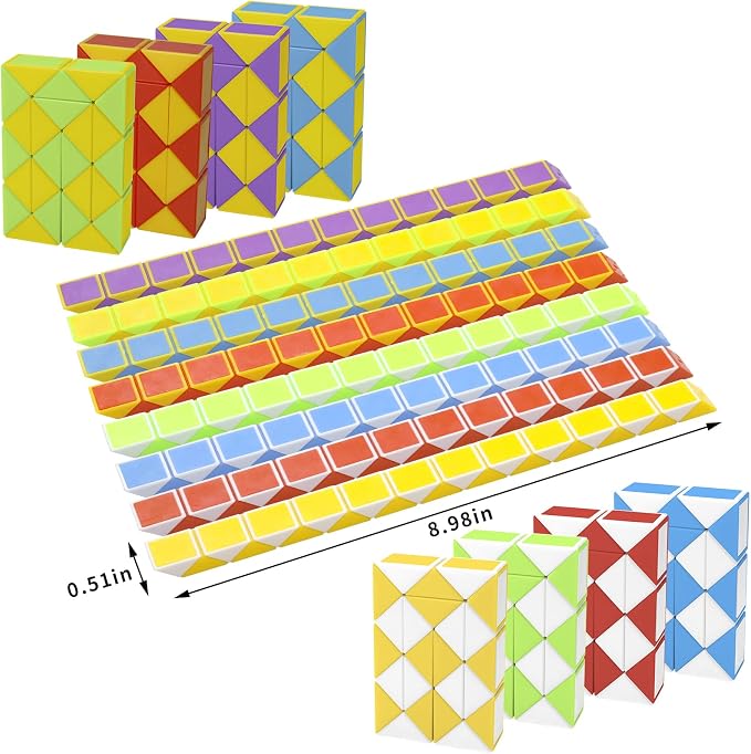 24 Pack 24 Blocks Mini Fidget Snake Cube Mini Twist Puzzle Cubes Magic Speed Cubes Toy for Kids Party Bag Fillers, Party Supplies