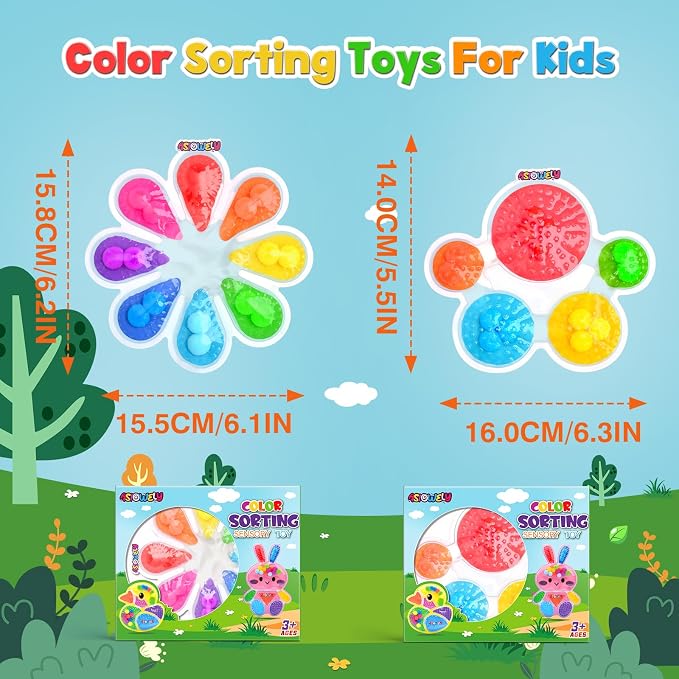 2Pcs Color Sorting Sensory Toys for Kids with Autism Toddler Toys for Airplane Travel Road Trip Preschool Montessori Toys Fine Motor Skills B Easter Basket Stuffers Gifts for Kids Boys Girls
