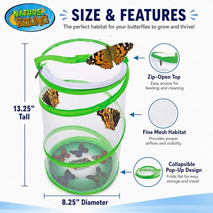 Nature Bound Butterfly Growing Kit - Live Caterpillar to Butterfly Project for Kids - Includes Voucher for Caterpillars, Green Pop-Up Enclosure, and STEM Learning Guide
