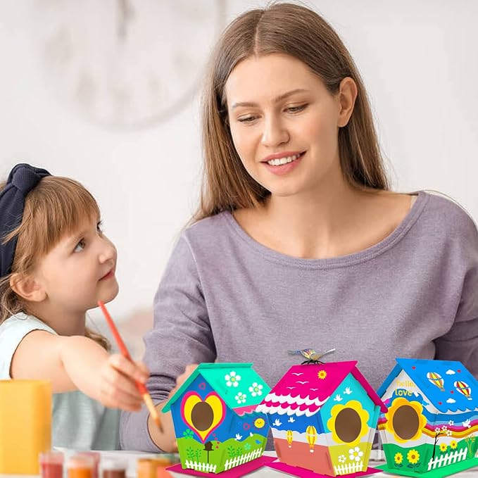 hapray 12 Pack Bird House Kit for Kids, DIY Wooden Birdhouse with Paints