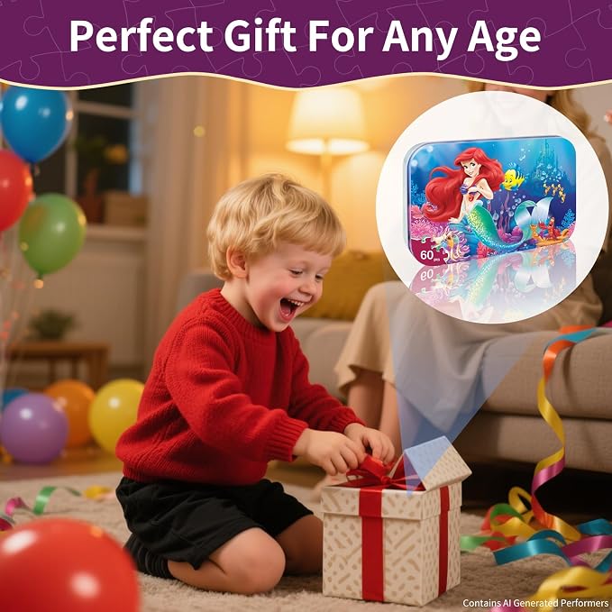 Toddler Puzzle Ages 3-8, 60 Piece Jigsaw Puzzle in Metal Box, Educational Learning Toys for Boys and Girls, Premium Puzzle Games