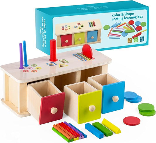 Montessori Toys Wooden Color & Shape Sorter Toys for Toddlers 1-3，Color Matching Toys，Educational Fine Motor Skills Toys, Preschool Learning Educational Toy for 1 2 3 Year Old Boy Girl Kid Gifts