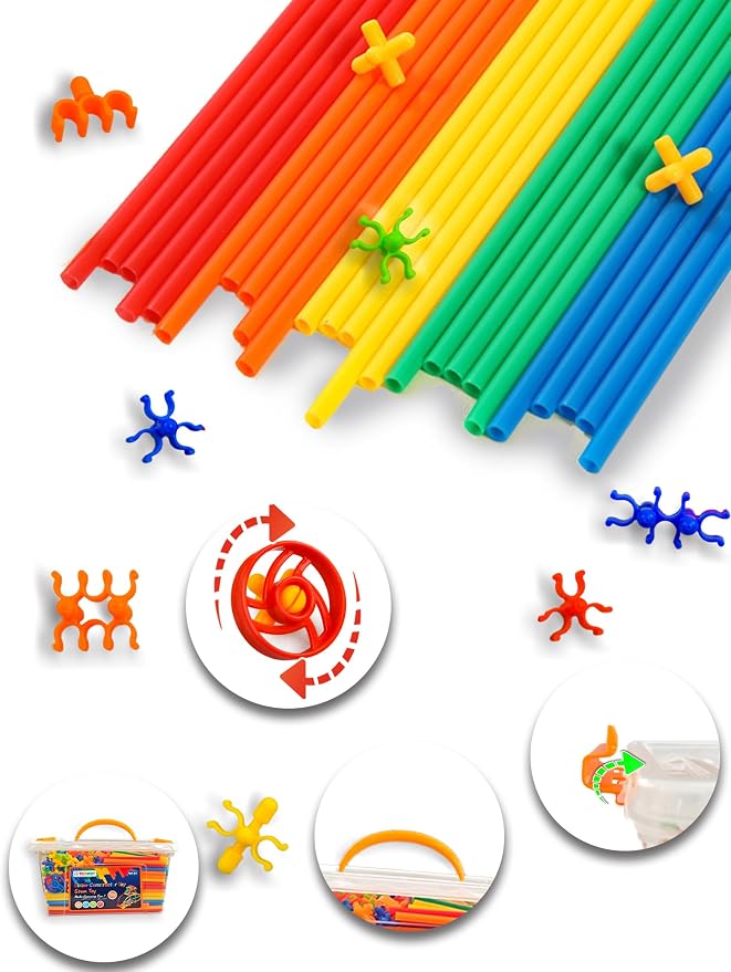 600PCS STEM Building Toys, Straw Constructor Toys Up Grade Engineering Building Sets for Kids Develops Motor Skills and Logic Thinking, Fun Educational Toy Great for Gift