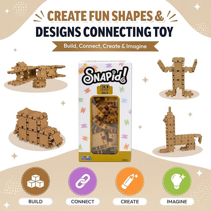 100 Piece Gold Snap Connecting Building Toy Set for Kids