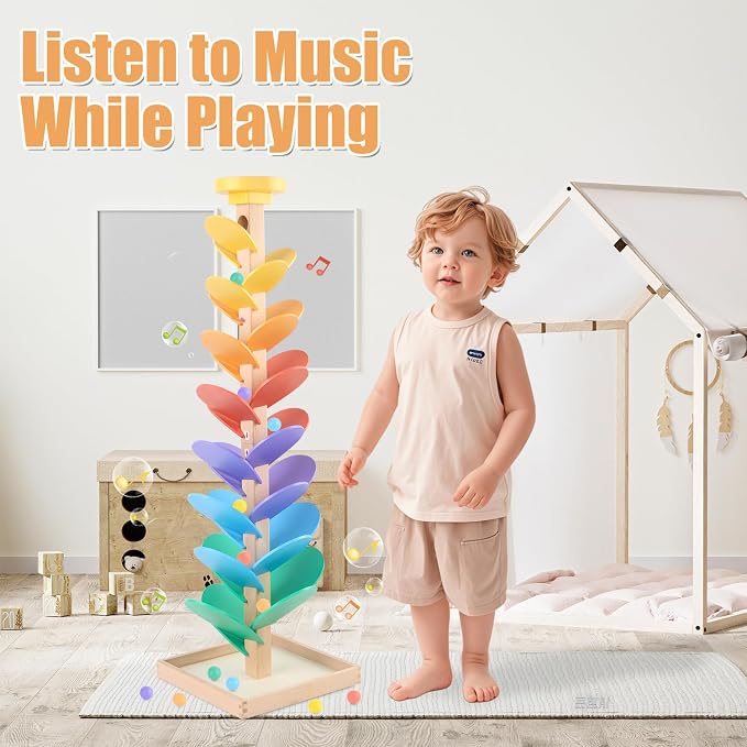 Wooden Marble Run for Kids 4-8 Music Tree Montessori Color Sorting Toys 3-5 | Wood Music Tree Toys Marble Ball Run Boys Girls Learning Color Sorting Game Birthday Gift