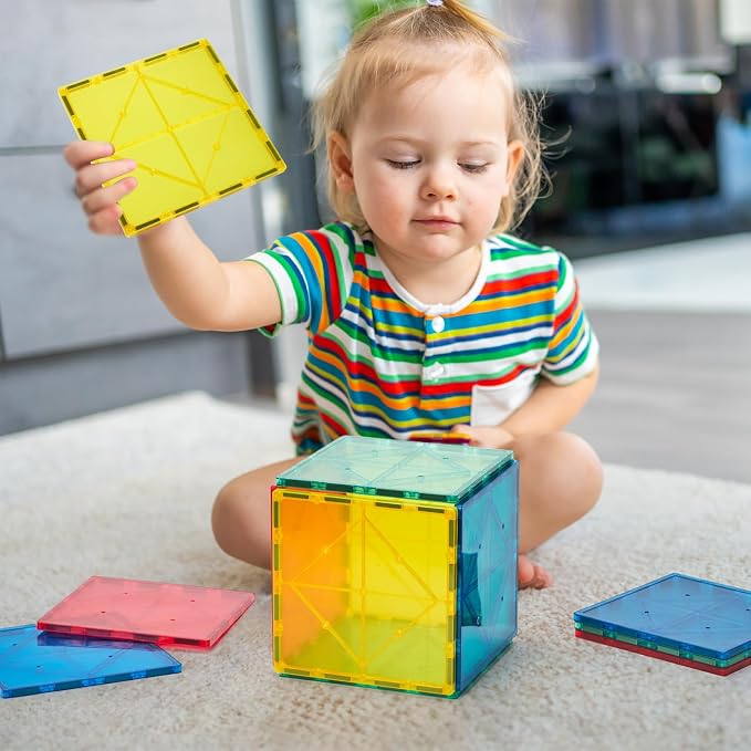 Gemmicc 12 PCS Large Magnetic Tiles,Jumbo Magnet Base Plates,STEM Magnetic Building Blocks for Kids Boys Girls