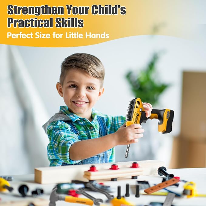 Playhiland Kids Tool Set for 3 4 5 6 7 8 Year Old Boys & Girls | Pretend Play Kids Construction Kits with Electronic Toy Drill & Tool Box, Toy Tools Christmas Birthday Gift
