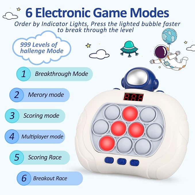 Blackma Fast Push Light Up Fidget Toys for Kids, Handheld Puzzle Game Sensory Toys, Christmas Toys Gifts for 3-12 Year Old Boys Girls (Blue and White)