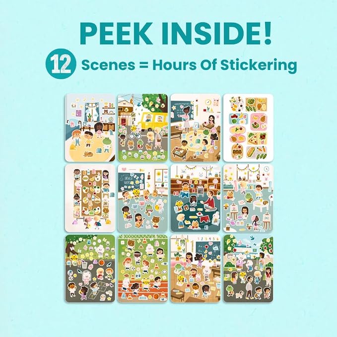 Cupkin Let’s Go to School Coloring & Sticker Activity Book | 500+ Stickers | Spiral-bound kids craft format with 12 scenes, 12 art pages, side-by-side viewing, and an easy-peel design for ages 2–8