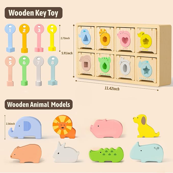 Montessori Toys for 2 Year Old|Wood Lock and Key Toy Fine Motor Skills Color Sorting Shapes Games for Toddlers 1-3|Preschool Learning Activities Birthday Gifts for 2 Year Old Girls and Boy