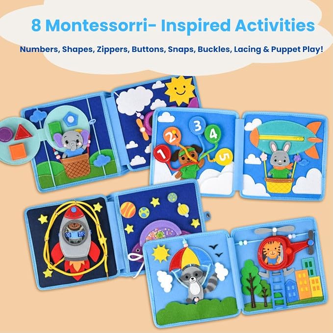 Busy Book for Toddlers 1–3 – Montessori Busy Board & Educational Toys for 2 Year Old – Away We Go Travel Activity Book