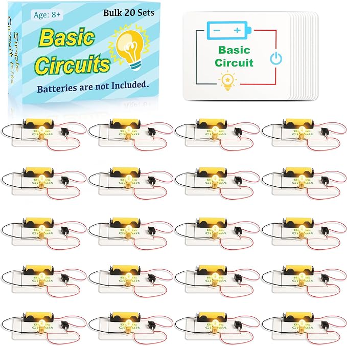 20 Sets STEM Electric Circuit Kit for Kids Age 8-12, Bulk Science Light Bulb Experiments Simple Basic Circuits, Class Projects 2nd 3rd 4th Grade Activities, Classroom Circuit Board Building Kits