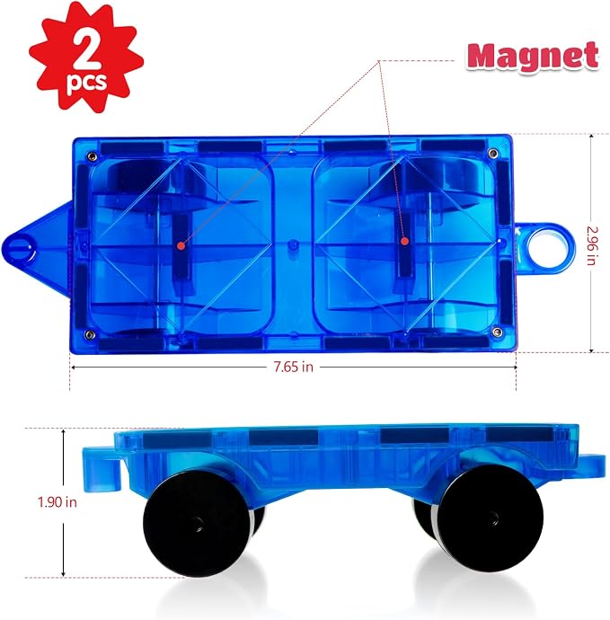 MAGBLOCK 2-Piece Car Set Suitable for Magnetic Blocks Tiles | Magnetic Toy Vehicles and Accessories, Expand and Enrich Your Magnet Tiles STEM Educational Toys