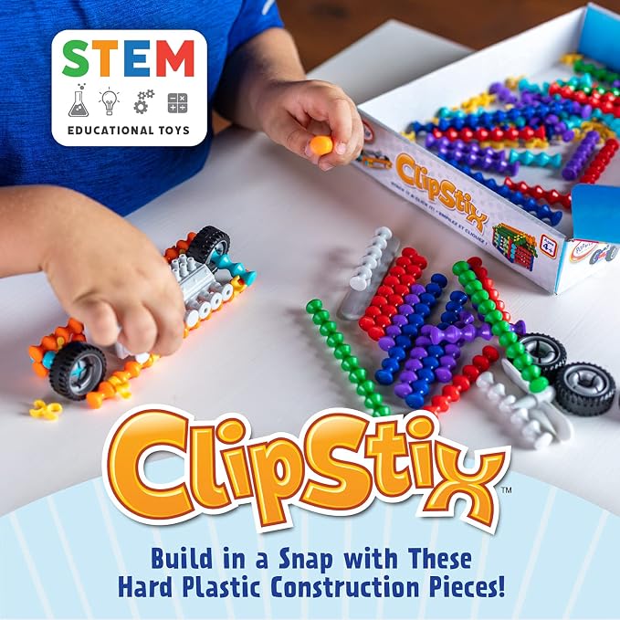 POPULAR PLAYTHINGS Clipstix Building Sticks Kit, 100 Piece, Playstix | Construction Stem Building Gift, Playstix, for Boys & Girls, for Kids