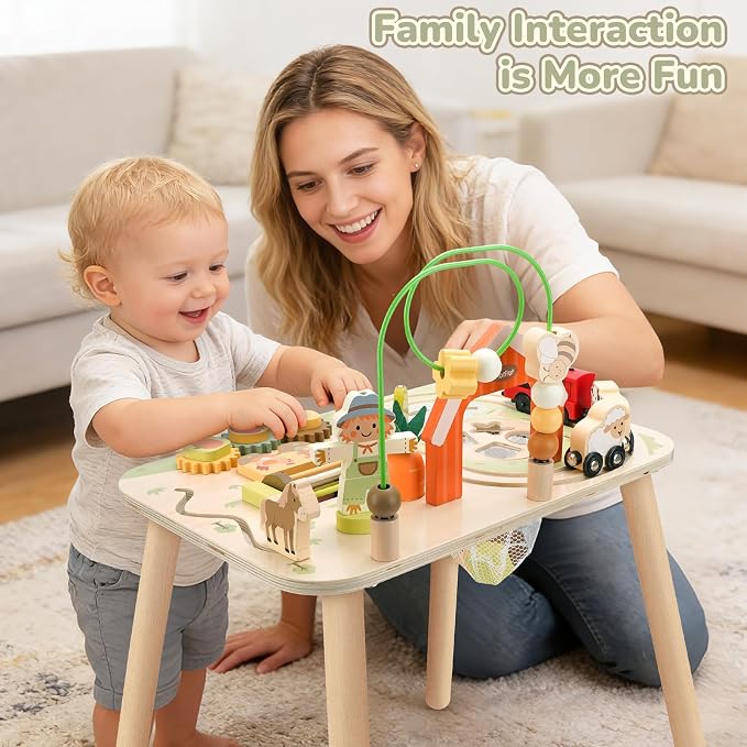Vanplay Activity Table for 1 2 Year Old Boy Girl Birthday Gifts | 10 in 1 Farm-Themed, Upgraded Large Size, Learning Activities with Fishing/Shape Sorte/ Animal Train Track for Toddler 1-3