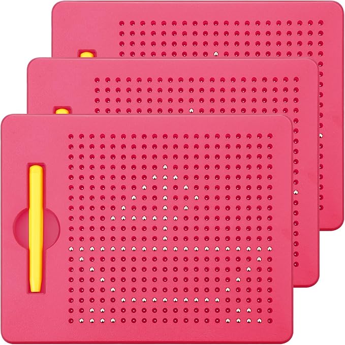Yexiya 3 Pcs Magnetic Drawing Board for Kids, Toddler Travel Drawing Kit Magnet Sketch Thread Board with Stylus Pen and Beads Toy for Child Quiet Time Activities (7 x 8.5 Inches,Rose Red)