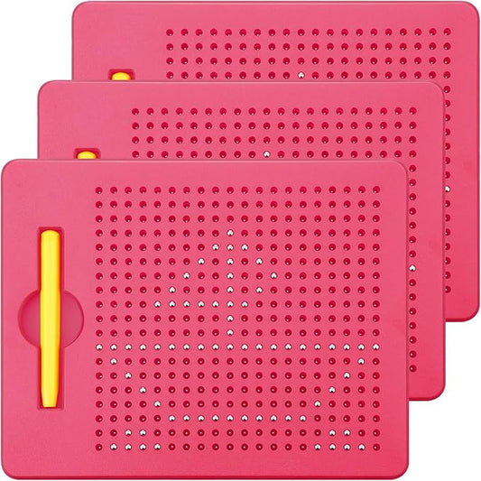 Yexiya 3 Pcs Magnetic Drawing Board for Kids, Toddler Travel Drawing Kit Magnet Sketch Thread Board with Stylus Pen and Beads Toy for Child Quiet Time Activities (7 x 8.5 Inches,Rose Red)